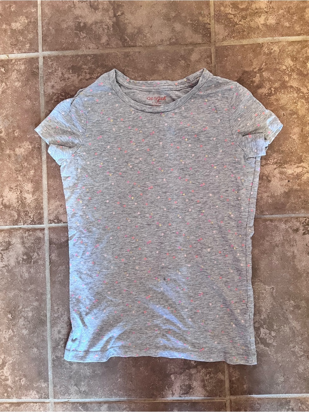 Cat & Jack Gray Tee with Pink and Gold Dots